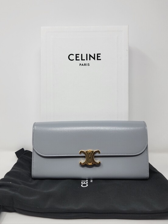Celine Handbags - CELINE Large Triomphe Long Wallet in Shiny Calfskin